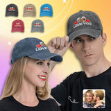 Personalized Photo Couple Mesh Baseball Cap Unisex Custom Love You Design Picture Adjustable Hat