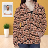【Discount - limited time】Custom Face Women's All Over Print Full Zip Hoodie Personalized Husband Seamless Face Hoodie