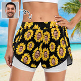 Custom Face Sunflowers Women's 2 in 1 Surfing & Beach Shorts Female Gym Fitness Shorts