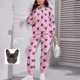 Custom Pet Face Pink Hoodie Sweatpant Set Personalized Unisex Loose Hoodie Top Outfits