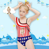 Custom Face Flag Kids Floundered One-Piece Swimsuit For Girls All Over Print Beach Swimwear Bathing Suit For Kids 6-12 Years