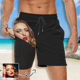 Custom Face Girlfriend Men's Quick Dry 2 in 1 Surfing & Black Beach Shorts Male Gym Fitness Shorts