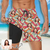 Custom Face Messy Stripes Men's Quick Dry 2 in 1 Surfing & Beach Shorts Male Gym Fitness Shorts