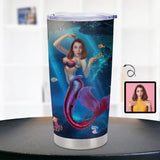 Custom Face Mermaid Collage Travel Tumbler