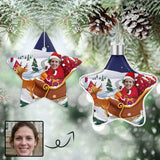 Custom Face Christmas Star Ornament Elk Christmas Santa Claus Hat Pendant