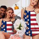 Custom Face Pajamas Stars Strips Flag Sexy Nightwear Personalized Women's Sexy Cami Pajama Set