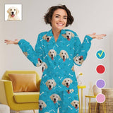 Custom Face Pajamas My Pet Dog Paw and Bone Sleepwear Personalized Women's Long Pajama Set