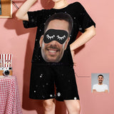 PRICE DROP-Custom Husband Face Loose Sleepwear With Blindfold White Dot Personalized Women's Short Pajama Set Gifts for Girlfriend