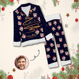 Custom Husband Face Pajamas Christmas Light Sleepwear Personalized Women's Long Pajama Set