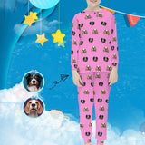 #For 6-12Y Custom Pets Face Pajamas Pink Sleepwear Personalized Kids Long Sleeve Pajama Set