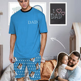 #Father's Day Pajamas-Custom Dad Photo Blue Men's Crew Neck Short Sleeve Pajama Set
