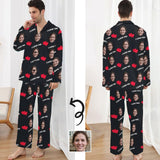 Persoanlized Sleepwear Custom Girfriend's Face Love Heart Men's Long Pajama Set