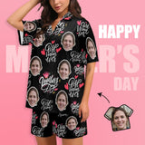 Custom Face Love MOM Women's V-Neck Short Pajama Set Mother's Day & Birthday Gift