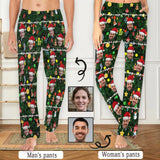 Custom Face Christmas Red Hat Tree Trinkets Sleepwear Personalized Women's&Men's Slumber Party Long Pajama Pants