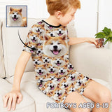 [Special Sale] Big Kids Pajamas Custom Pet Face Pajama Set Cute Dog Kid's Short Sleeve Sleepwear For Boys And Girls 2-15Y