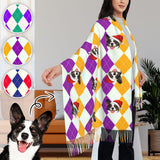 Custom Pet Dog Face Diamond Lattice Multicolor Women's Tassel Scarf