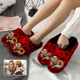 Rose Custom Couple Photo All Over Print Personalized Non-Slip Cotton Slippers For Couple Girlfriend Boyfriend