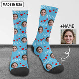 [Made In USA]Custom Face&Name Socks Personalized Red Love Sublimated Crew Socks Unisex Gift for Men Women