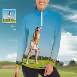 Custom Photo Sweatshirt Personalized Women's Half Zip Top Sports Long Sleeve Sweatshirt