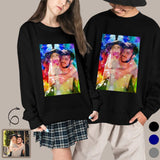 Custom Photo Couple Sweatshirt Personalized Colorful Matching Loose Sweatshirt for Him and Her Unisex Couple Crewneck Long Sleeve T-shirt