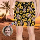 Personalized Girlfriend's Face Swim Shorts Custom Sunflowers Men's Quick Dry Swim Shorts for Him