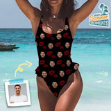 Custom Face Lips Women's Ruffle One Piece Swimsuit