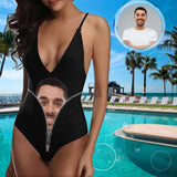 Custom Face Zipper Women's Lacing Backless One-Piece Swimsuit