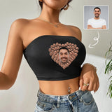 Custom Husband Face Heart Black Background Crop Top Personalized Women's Tube Top