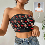 Custom Husband Face Love You Red Heart Crop Top Personalized Women's Tube Top