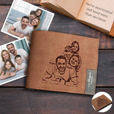 Father's Day Gifts | Custom Photo Happiness Family Leisure Time Engraved Bifold Men's Leather Wallet Personalized Photo Wallet For Dad-Put Your Photo On Wallet