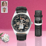 Custom Face Skeleton Wedding Men's Casual Leather Strap Watch