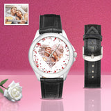 Custom Photo Graffiti Love Heart Women's&Men's Casual Leather Strap Watch