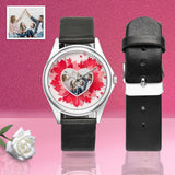 Custom Photo Happy Family Red Flower Unisex Round Metal Watch