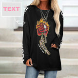 Custom Text Round Neck Long Sleeve T-shirt Women's Design Firework Rose Shirts