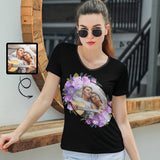 Custom Photo Beautiful Flower Women's V-Neck T-Shirt Print Tee Design Your Own Shirt