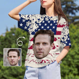 Custom Face Shirt American Flag Women's All Over Print T-shirt  Design Tee with Picture for Independence Day