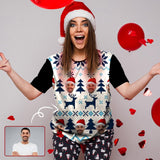 Custom Face Tee Christmas Shiny White Women's T-shirt Design Your Own Shirts Gift for Xmas
