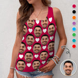Custom Face Multicolor Loose Tops Personalized Red Love Heart Women's All Over Print Tank Top