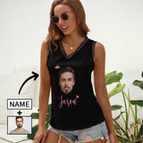 Custom Name&Face Tank Top Personalized Women's V-Neck Sleeveless Top Design Gift for Her