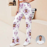 Custom Face Purple Flower Women's Straight-Leg Loose Comfy Drawstring Pants for Yoga Running Sporting
